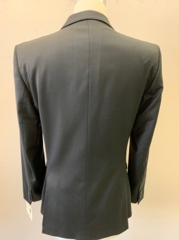 Mens, Sportcoat/Blazer, ZARA, Black, Wool, Polyester, Solid, 38, 2 Button Front, Notched Lapel, 3 Pockets,