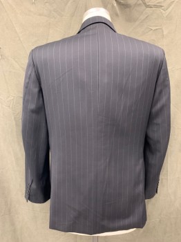 N/L, Midnight Blue, White, Wool, Stripes - Pin, Double Breasted, Collar Attached, Peaked Lapel, 3 Pockets, 6 Buttons,
