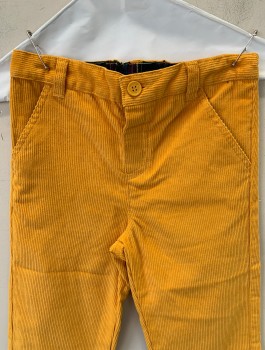 JOJO MAMAN BEBE, Mustard Yellow, Cotton, Solid, Corduroy, Elastic Waist, Straight Leg, 1 Button Fly, 4 Pockets