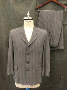 VALENTI, Heather Gray, White, Wool, Stripes, Single Breasted, Collar Attached, 4 Buttons, 3 Pockets
