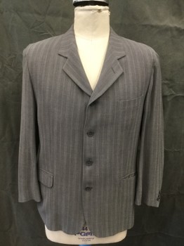VALENTI, Heather Gray, White, Wool, Stripes, Single Breasted, Collar Attached, 4 Buttons, 3 Pockets