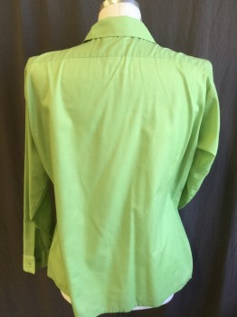 ARROW WEEKENDS, Lime Green, Polyester, Cotton, Solid, Open Collar , Button Front, 2 Pockets, Long Sleeves, Late 1950's Early 1960's