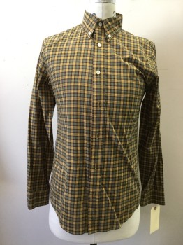 JACK SPADE, Navy Blue, Green, Yellow, Red, Black, Cotton, Plaid, Button Down Collar, Long Sleeves,