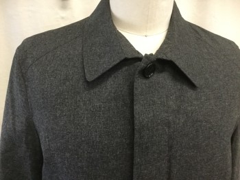 Mens, Coat, Trenchcoat, JOS A. BANK, Dk Gray, Nylon, Polyester, Heathered, 42R, Single Breasted, Button Front Hidden Placket, Collar Attached, 2 Pockets, Long Sleeves, Button Tab Cuffs