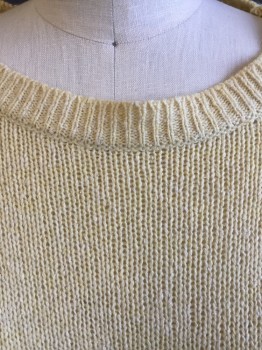 Womens, Vest, HOT CONNECTION, Yellow, Off White, Silk, Linen, Heathered, M, Ribbed Knit Round Neck,  Open Side with Off WhiteTrim & Hem