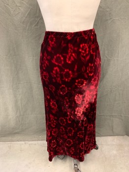Womens, 1990s Vintage, Piece 2, HARARI, Red, Dk Red, Rayon, Silk, Floral, Abstract , XL, W 37, Skirt, Elastic Waistband, Ankle Length,