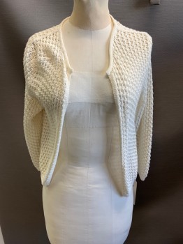 Womens, Sweater, FRENCHI, Cream, Cotton, Solid, S, Open Knit, Open Front