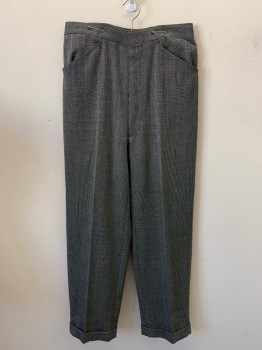 Mens, Pants, MTO, Black, White, Tan Brown, Wool, 2 Color Weave, Stripes - Vertical , 32/32, Flat Front, 4 Pockets, Cuffs, Mult