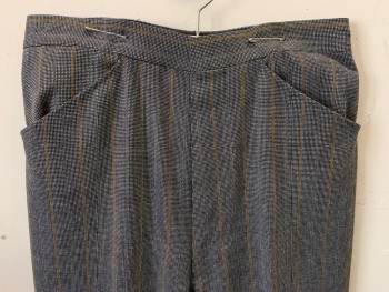 Mens, Pants, MTO, Black, White, Tan Brown, Wool, 2 Color Weave, Stripes - Vertical , 32/32, Flat Front, 4 Pockets, Cuffs, Mult