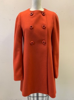 Womens, Coat, ZARA, Burnt Orange, Wool, Polyamide, Solid, XS, Double Breasted, Button Front, Side Pockets, Belted Back