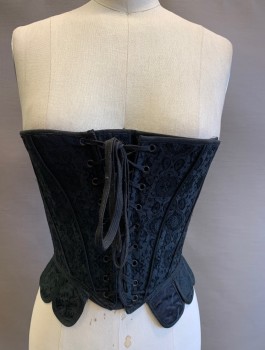 N/L, Black, Polyester, Paisley/Swirls, Jacquard, Boned, Lace Up In Front And In Back, Tabs At Waist