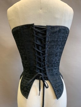 Womens, Historical Fiction Corset, N/L, Black, Polyester, Paisley/Swirls, W21-25, Jacquard, Boned, Lace Up In Front And In Back, Tabs At Waist