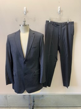 BOSS, Charcoal Gray, Wool, Heathered, 2 Buttons, Single Breasted, Notched Lapel, 3 Pockets