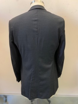 BOSS, Charcoal Gray, Wool, Heathered, 2 Buttons, Single Breasted, Notched Lapel, 3 Pockets