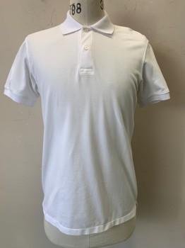 Mens, Polo, Uniqlo, White, Cotton, Polyester, Solid, S/S, C.A., 2 Buttons