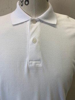 Mens, Polo, Uniqlo, White, Cotton, Polyester, Solid, S/S, C.A., 2 Buttons