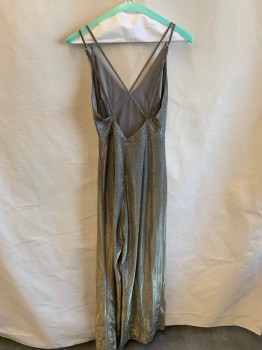 Womens, Jumpsuit, N/L, Gold, Silver, Polyester, S, V-N, Straps, Open Back, Zipper, Iridescent