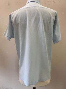 Mens, Dress Shirt, KOOLWEAVE, Baby Blue, Nylon, Stripes, M, S/S,Open Weave,2 Pockets,baby Blue Pearl Buttons