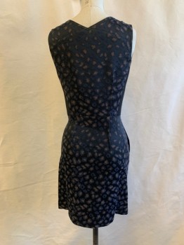 Womens, Dress, Sleeveless, MARC JACOBS, Black, Dk Purple, Brown, Cotton, Acetate, Abstract , 2, Abstract Blobs, Wrap Dress, Sleeveless, Inverted Pleats From Waist, 2 Pockets, Solid Black Side Panels, Skirt Zip Off Center Zip *altered*