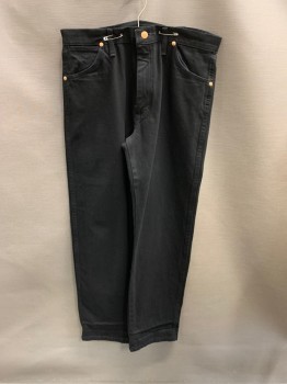 Mens, Jeans, WRANGLER, Black, Cotton, 32/32, Top Pockets, Zip Front, F.F, 2 Back Patch Pockets