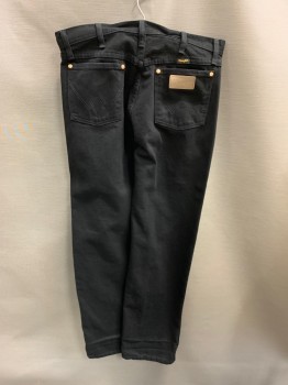 Mens, Jeans, WRANGLER, Black, Cotton, 32/32, Top Pockets, Zip Front, F.F, 2 Back Patch Pockets