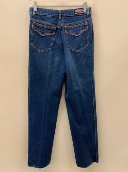Womens, Jeans, BRITTANIA, Denim Blue, Cotton, Solid, W28, F.F, Back Pockets, Zip Front, Belt Loops