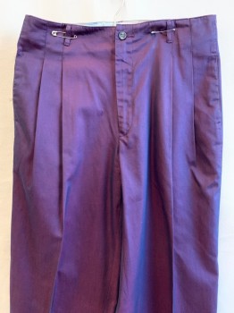 Mens, Slacks, THE HEARTLAND, Iridescent Purple, Cotton, 32/30, Side Pockets, Zip Front, Pleated Front, 2 Back Pockets