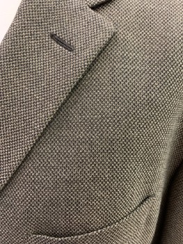 Mens, Sportcoat/Blazer, CALVIN KLEIN, Brown, Oatmeal Brown, Wool, 2 Color Weave, 46L, Single Breasted, 3 Buttons, Notched Lapel, 3 Pockets, No Back Vent