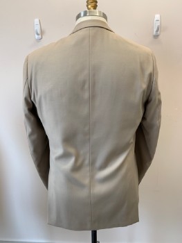 Mens, Sportcoat/Blazer, ALERTO CARDINALI, Tan Brown, Rayon, Polyester, Solid, 46L, Single Breasted, 2 Bttns, 3 Pckts, Double Vent, Notched Lapel, Tan/blue Plastic Buttons