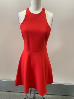 LIKELY, Red, Polyester, Rayon, Solid, Halter Top, Darts, A-Line, Hem At Knee, Zip Back