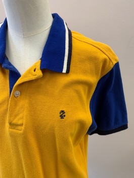 Childrens, Polo, IZOD, Mustard Yellow, Blue, Navy Blue, White, Cotton, Color Blocking, Stripes, XL, Youth, S/S, 2 Bttns, Picque, Small Embroidery Chest Logo