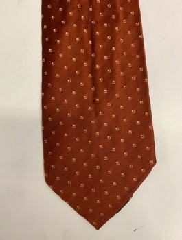 Mens, Tie, YVES SAINT LAURENT, Brown, Gold, Silk, Squares, Four In Hand,