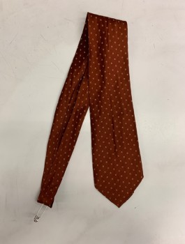 Mens, Tie, YVES SAINT LAURENT, Brown, Gold, Silk, Squares, Four In Hand,