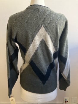 ANCHOR BLUE, Dk Gray, Zigzag, Knit, CN, L/S, Pullover