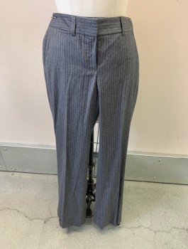 Womens, Suit, Pants, THEORY, Lt Gray, White, Wool, Stripes - Chalk , 4, Flatt Front with Belt Loops