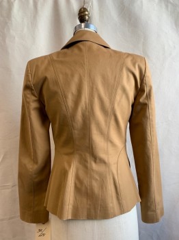 Womens, Suit, Jacket, PIAZZA SEMPIONE, Brown, Cotton, Elastane, Solid, B 32, Notched Lapel, Collar Attached, Shoulder Pads, 1 Button, 2 Flap Pockets