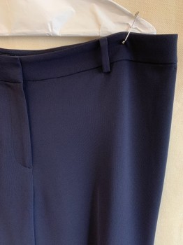 Womens, Slacks, TALBOTS, Navy Blue, Triacetate, Polyester, Solid, 14, Zip Front, Hook Closure, 2 Pockets, Creased Front