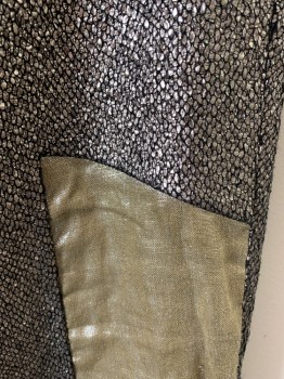 Mens, Sci-Fi/Fantasy Pants, N/L, Gold, Black, Cotton, Linen, 30/29, Gold Heat Set On Top Of Black Fabric, Asymmetrical Inset Linen Panels On Legs, Zipper With Button, Elastic Back