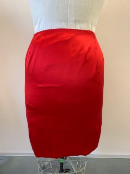 Womens, 1990s Vintage, Suit, Skirt, OSCAR DE LA RENTA, Red, Polyester, Solid, W33, F.F, Below Knee Length, Back Zip,
