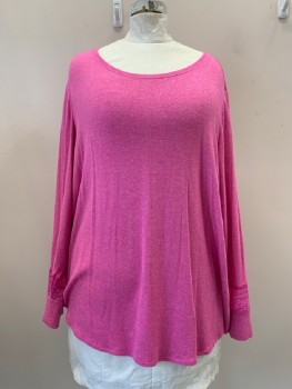 Womens, Pullover, CACIQUE, Pink, Rayon, Polyester, Heathered, 3XL, L/S, Scoop Neck, Lace Detail On Sleeves