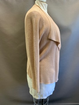 Womens, Cardigan Sweater, EILEEN FISHER, Beige, Linen, Cotton, 1X, Open Front, L/S, Knit