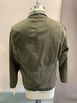 NL, Olive Green, Cotton, Heathered, Twill, Zip Front, 3 Pockets, Sage Chord Collar,