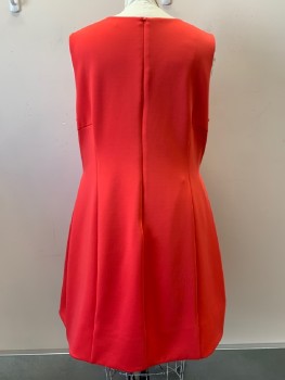 CALVIN KLEIN, Coral Pink, Polyester, Solid, Sleeveless, Round Necl, Pleather, Vertical Center Sean, Back Zip,
