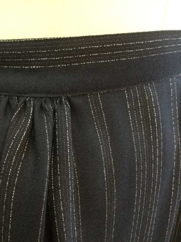 N/L, Midnight Blue, White, Gray, Wool, Polyester, Stripes - Pin, Gathered Into 1.5" Wide Waistband, Button Closures At Center Back Waist, Floor Length Hem, Made To Order,