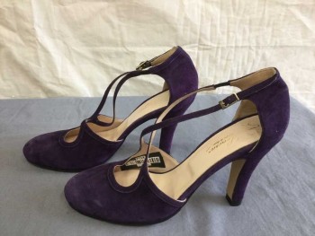 Womens, Shoes, LENORA, Purple, Suede, Solid, 8.5, 4" High Heel Pump, Open Vamp, Criss Cross Strap