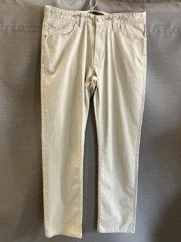 MICHAEL KORS, Beige, Cotton, Spandex, Brushed Twill, Zip Fly, 6 Pckts, Tailored Fit