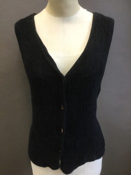 RUSS BERENS, Black, Rayon, Solid, 4 Button Front, Chenille, Ties Center Back,