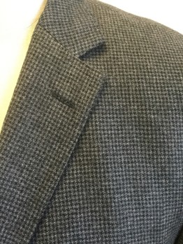 Mens, Sportcoat/Blazer, HUGO BOSS, Gray, Black, Wool, Houndstooth, 44R, Appears Charcoal, Single Breasted, Collar Attached, Notched Lapel, 3 Pockets, Solid Gray Suede Elbow Patches, Double
