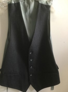 Mens, 1980s Vintage, Suit, Vest, GIVENCHY, Charcoal Gray, Wool, Solid, V-neck, Full Back, Button Front, Late 70's - Early 80's