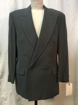Mens, Blazer/Sport Co, BOSS, Sage Green, Wool, Solid, 40R, Double Breasted, Peaked Lapel, 3 Pockets, Early 1990's
